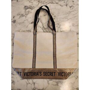 Victoria's Secret Gold Glitter Weekender Canvas Tote Bag